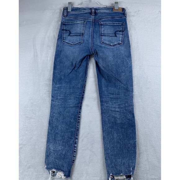 American Eagle Outfitters Skinny Jeans Womens Size 12 Distressed Mid Rise Blue - Picture 2 of 13